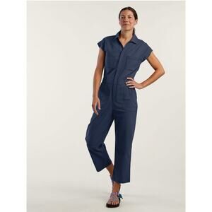Title Nine Evelyn Short Sleeve Jumpsuit in Blue Women's Small Boiler Suit